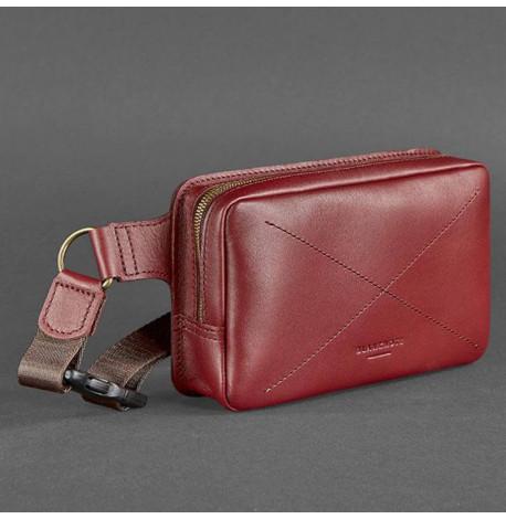 Поясна сумка-бананка Dropbag шкіряна (бордова) шкіра krast