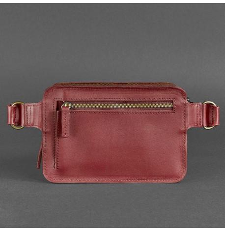 Поясна сумка-бананка Dropbag шкіряна (бордова) шкіра krast