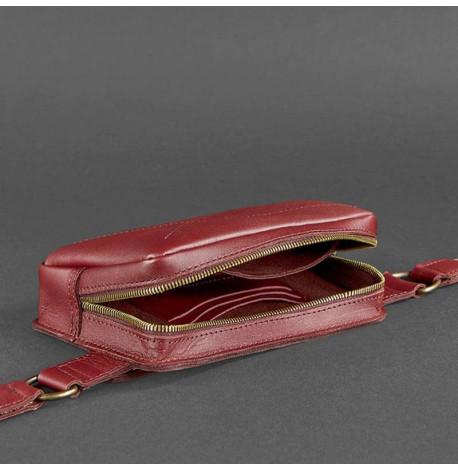 Поясна сумка-бананка Dropbag шкіряна (бордова) шкіра krast