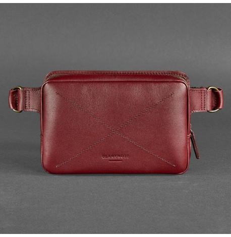 Поясна сумка-бананка Dropbag шкіряна (бордова) шкіра krast