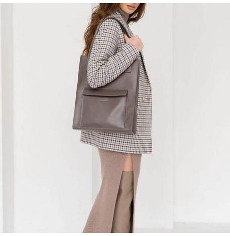 Кожаная женская сумка «Бэтси» с карманом (темно-бежевая)