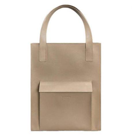 Кожаная женская сумка «Бэтси» с карманом (бежевая)