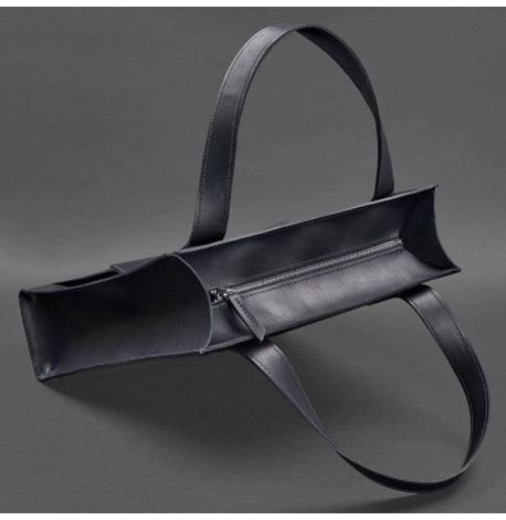 Кожаная женская сумка «Бэтси» с карманом (темно-синяя)