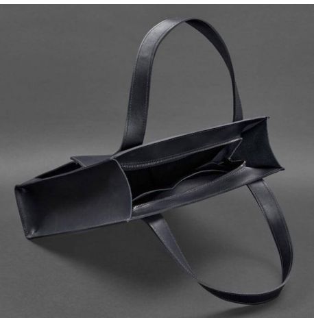 Кожаная женская сумка «Бэтси» с карманом (темно-синяя)