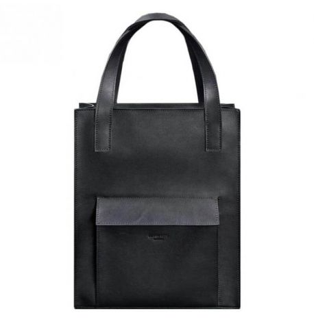 Кожаная женская сумка «Бэтси» с карманом (темно-синяя)