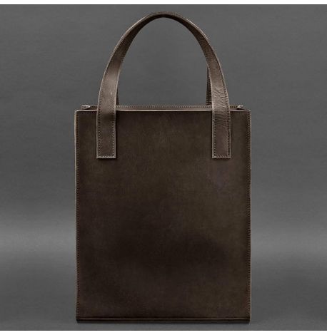 Кожаная сумка шоппер "Бэтси" с карманом (темно-коричневая)