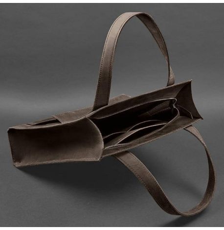 Кожаная сумка шоппер "Бэтси" с карманом (темно-коричневая)