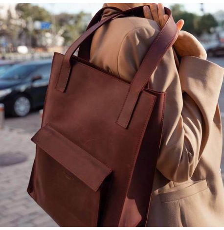 Кожаная сумка шоппер "Бэтси" с карманом (бордовая)