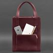 Кожаная сумка шоппер "Бэтси" с карманом (бордовая)