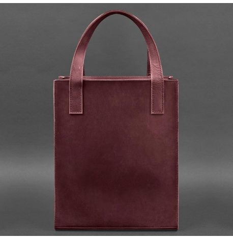 Кожаная сумка шоппер "Бэтси" с карманом (бордовая)