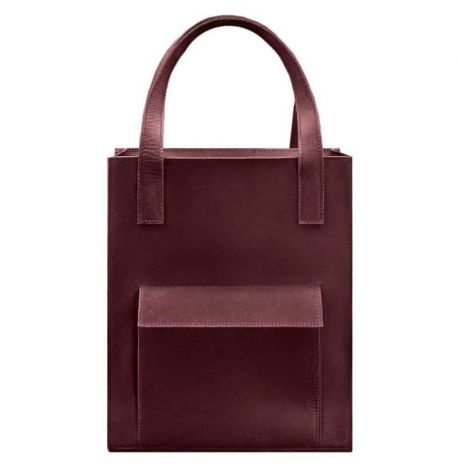 Кожаная сумка шоппер "Бэтси" с карманом (бордовая)