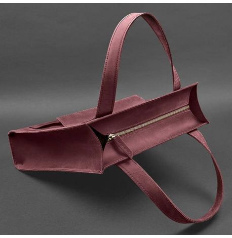 Кожаная сумка шоппер "Бэтси" с карманом (бордовая)