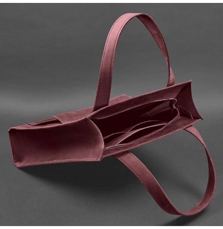 Кожаная сумка шоппер "Бэтси" с карманом (бордовая)