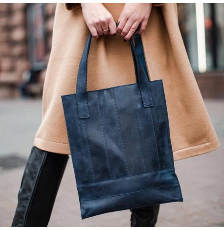 Сумка-шоппер из кожи "Бэтси" (темно-синяя) кожа Crazy Horse