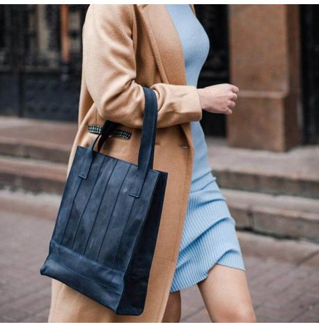 Сумка-шоппер из кожи "Бэтси" (темно-синяя) кожа Crazy Horse