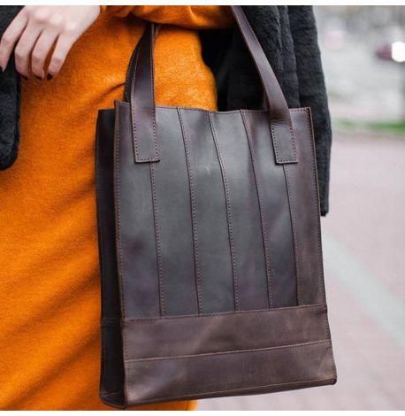 Сумка-шоппер зі шкіри "Бетсі" (темно-коричнева)