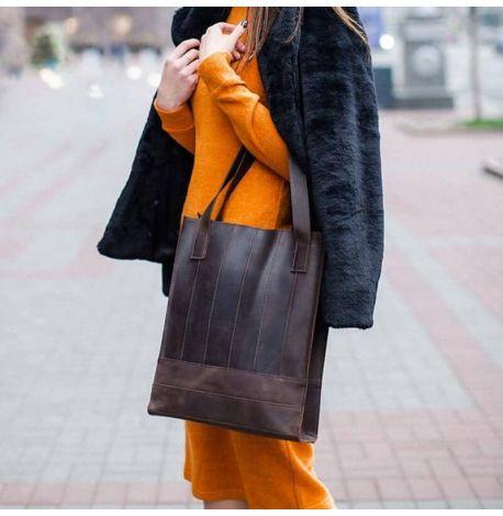 Сумка-шоппер зі шкіри "Бетсі" (темно-коричнева)