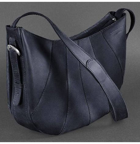 Сумка женская кожаная "Круассан" (темно-синяя)