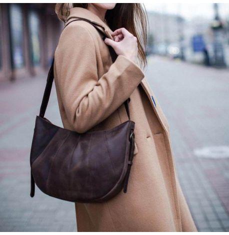 Сумка кожаная женская "Круассан" (темно-коричневая)