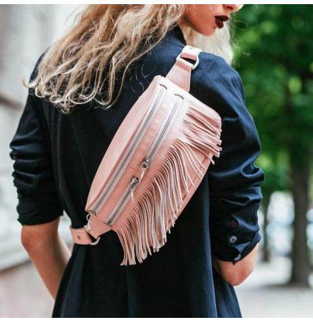 Поясная сумка-бананка Spirit кожаная (розовая)