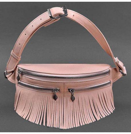 Поясная сумка-бананка Spirit кожаная (розовая)