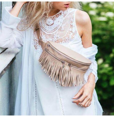 Шкіряна поясна сумка-бананка Spirit (світло-бежева)