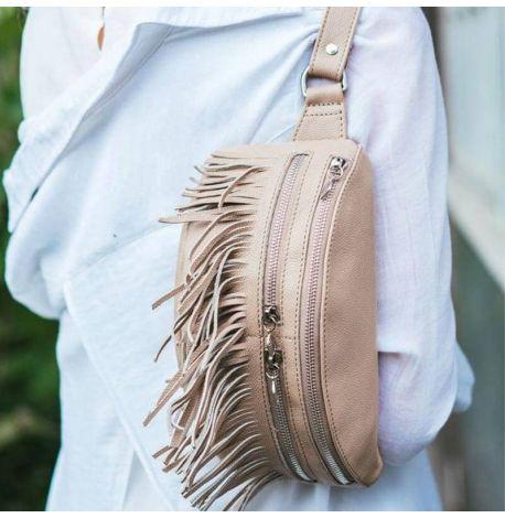 Шкіряна поясна сумка-бананка Spirit (світло-бежева)