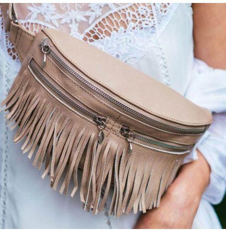 Шкіряна поясна сумка-бананка Spirit (світло-бежева)