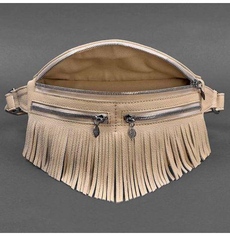 Шкіряна поясна сумка-бананка Spirit (світло-бежева)