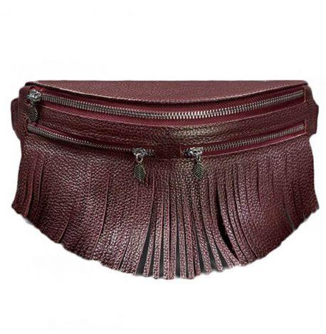 Шкіряна поясна сумка-бананка Spirit (бордова)