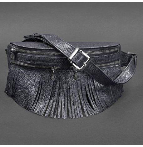 Поясна сумка-бананка Spirit шкіряна (темно-синя)