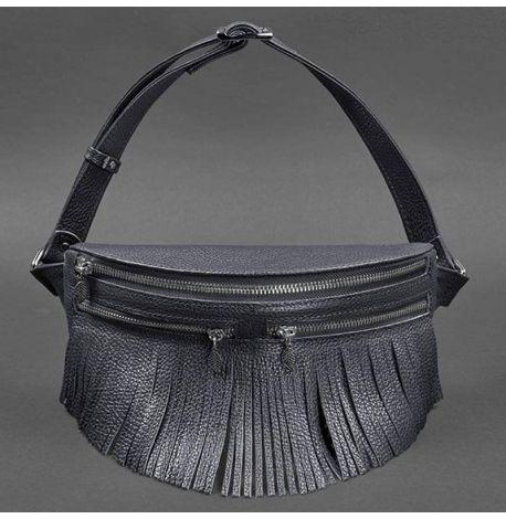 Поясна сумка-бананка Spirit шкіряна (темно-синя)