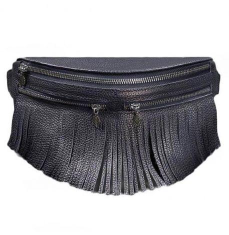 Поясна сумка-бананка Spirit шкіряна (темно-синя)