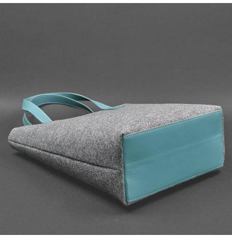 Сумка-шоппер фетровая с кожаными вставками DD (серый-бирюзовый)