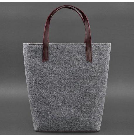 Сумка-шоппер фетрова зі шкіряними вставками DD (сірий-бордовий)