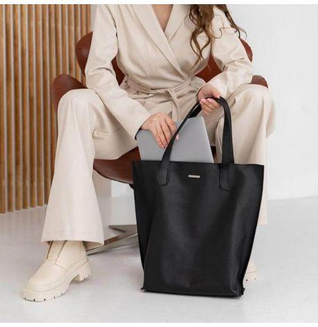 Женская сумка-шоппер из кожи DD (черная)