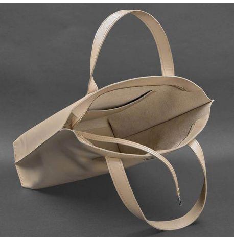 Женская сумка-шоппер из кожи DD (светло-бежевая)