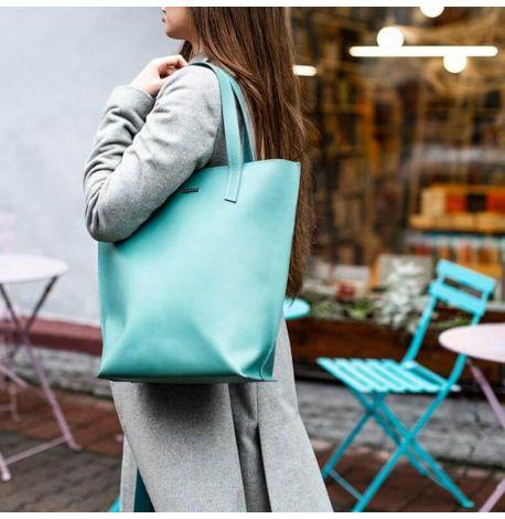 Женская сумка-шоппер из кожи DD (бирюзовая)