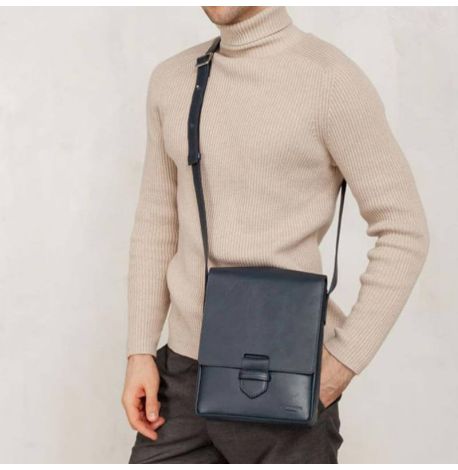 Мужская кожаная сумка-мессенджер Esquire (темно-синяя)