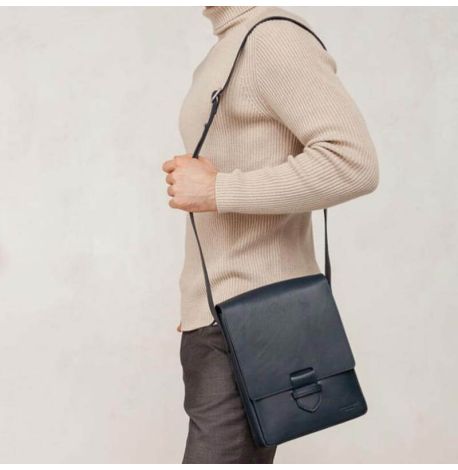 Мужская кожаная сумка-мессенджер Esquire (темно-синяя)