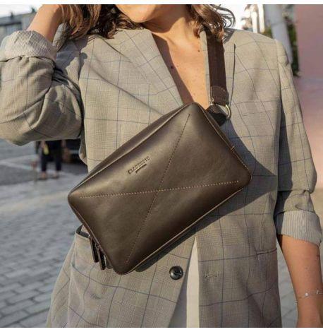 Поясна шкіряна сумка-бананка Dropbag Maxi (темно-коричнева) шкіра Krast