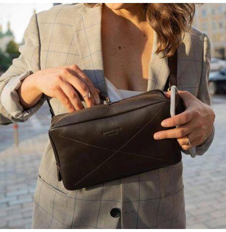 Поясна шкіряна сумка-бананка Dropbag Maxi (темно-коричнева) шкіра Krast