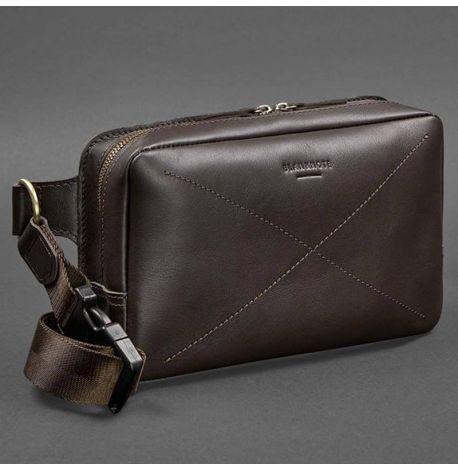 Поясна шкіряна сумка-бананка Dropbag Maxi (темно-коричнева) шкіра Krast