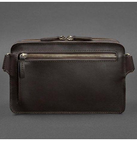 Поясна шкіряна сумка-бананка Dropbag Maxi (темно-коричнева) шкіра Krast