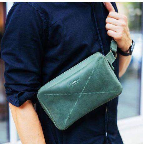 Поясна сумка-бананка Dropbag Maxi шкіряна (зелена)