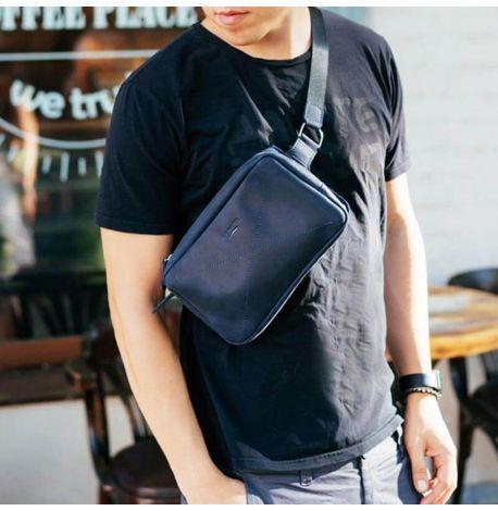 Поясна сумка-бананка Dropbag Maxi шкіряна (темно-синя) шкіра Crazy Horse