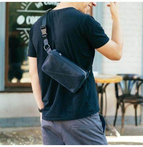 Поясна сумка-бананка Dropbag Maxi шкіряна (темно-синя) шкіра Crazy Horse