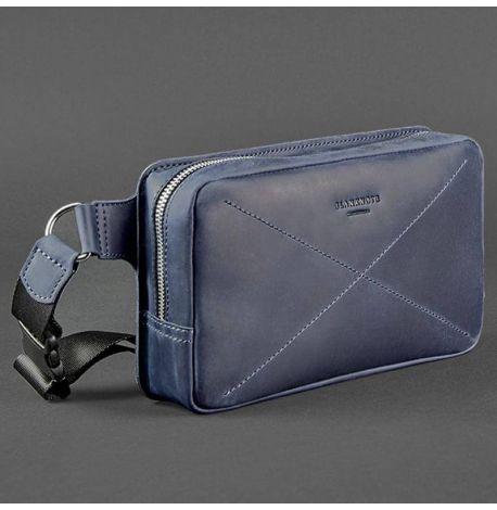 Поясна сумка-бананка Dropbag Maxi шкіряна (темно-синя) шкіра Crazy Horse