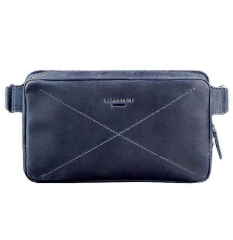 Поясна сумка-бананка Dropbag Maxi шкіряна (темно-синя) шкіра Crazy Horse