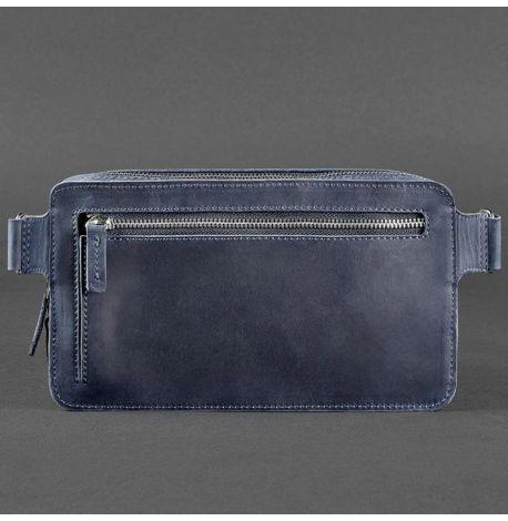 Поясна сумка-бананка Dropbag Maxi шкіряна (темно-синя) шкіра Crazy Horse